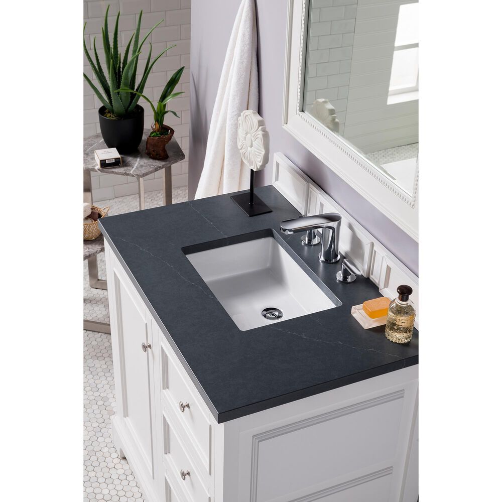 James Martin Vanities De Soto 36&quot; Single Bathroom Vanity in Bright White with 3 cm Charcoal Soapstone Quartz Top and Rectangular Sink, , large