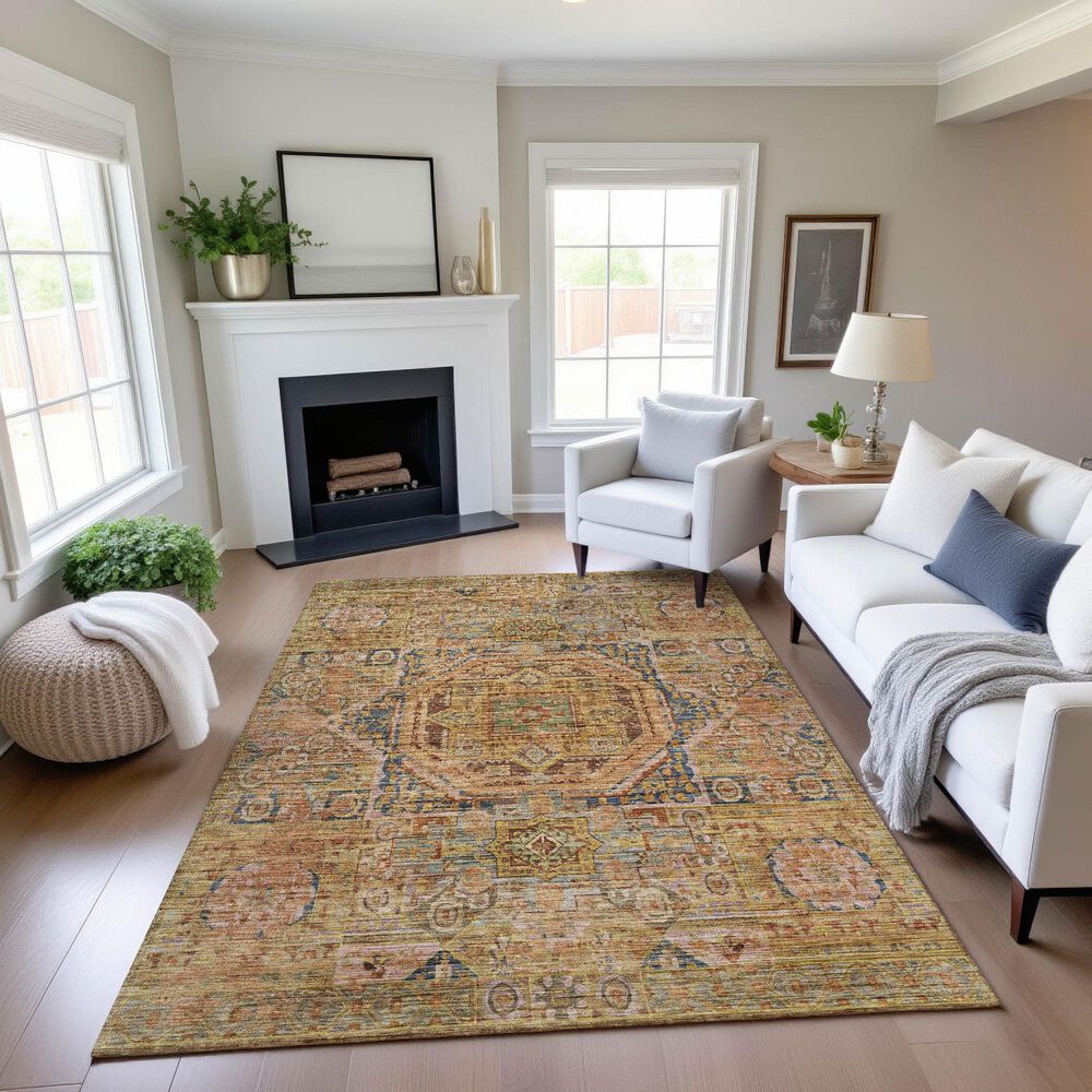 Dalyn Rug Company Silk Road Curry, Paprika, Gold, Copper and Navy 3&#39; x 5&#39; Area Rug, , large