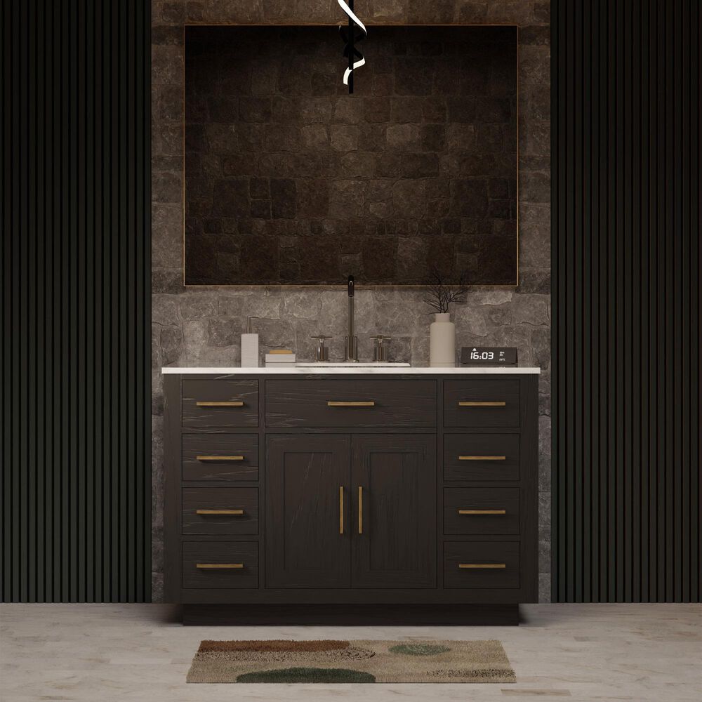 Lexora Home Abbey 48" Single Bathroom Vanity in Black Oak with 2 cm White Carrara Marble Top and Rectangular Sink, , large