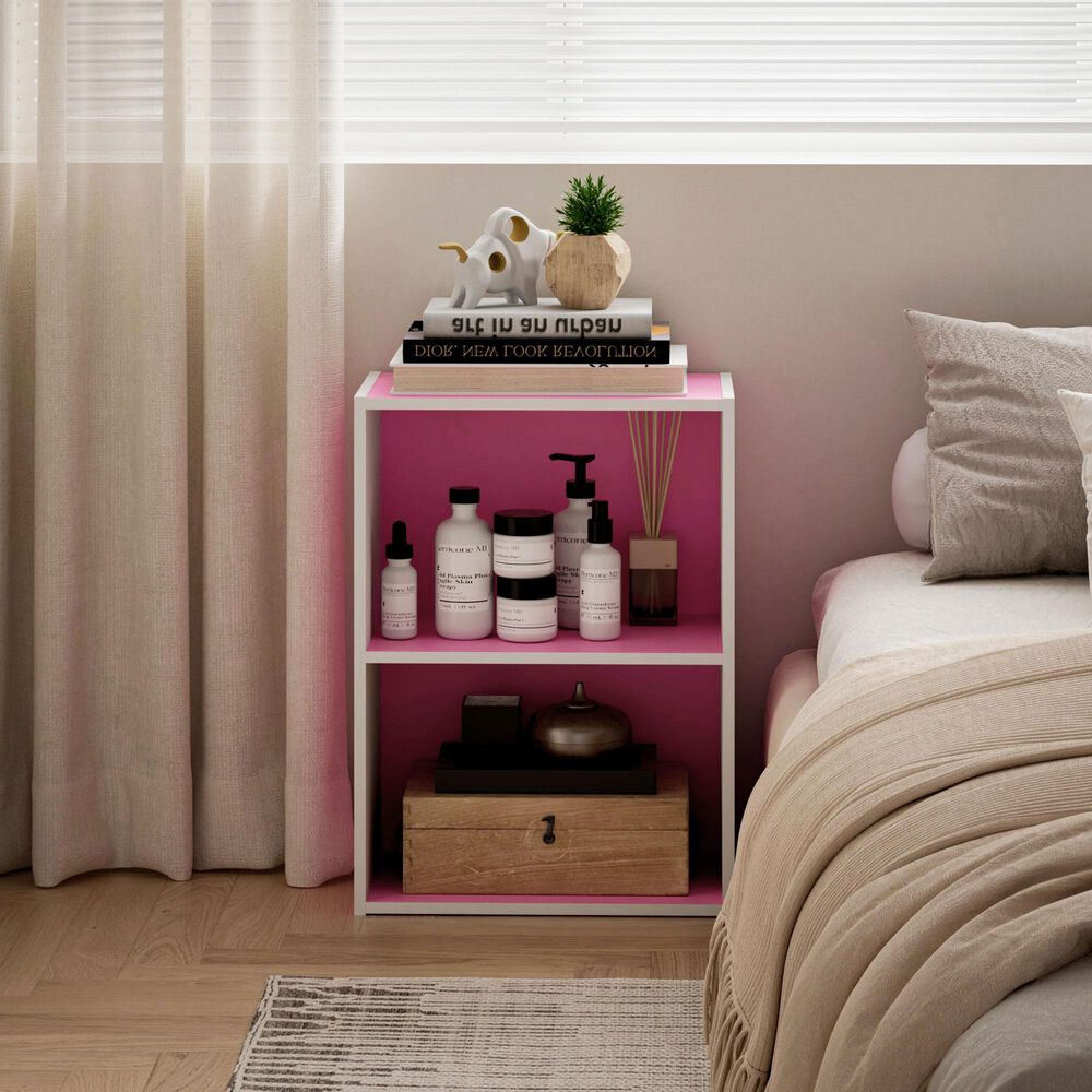 HOMLUX 2-Tier Cube Compact Storage Shelf Organizer Bookcase in Pink and White, , large