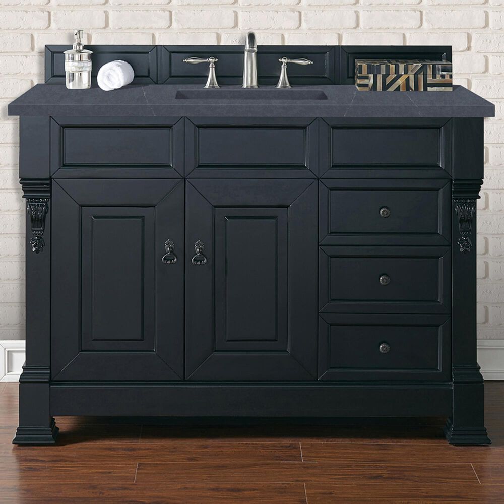 James Martin Vanities Brookfield 48&quot; Single Bathroom Vanity in Antique Black with 3 cm Charcoal Soapstone Quartz Top and Rectangle Sink, , large