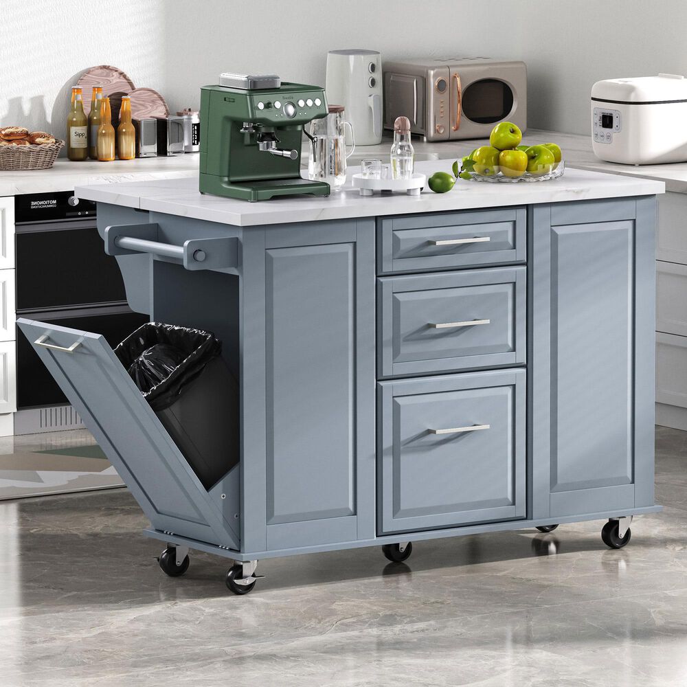 HOMLUX 51" Kitchen Island with Tilt Trash Can Cabinet in Grey, , large