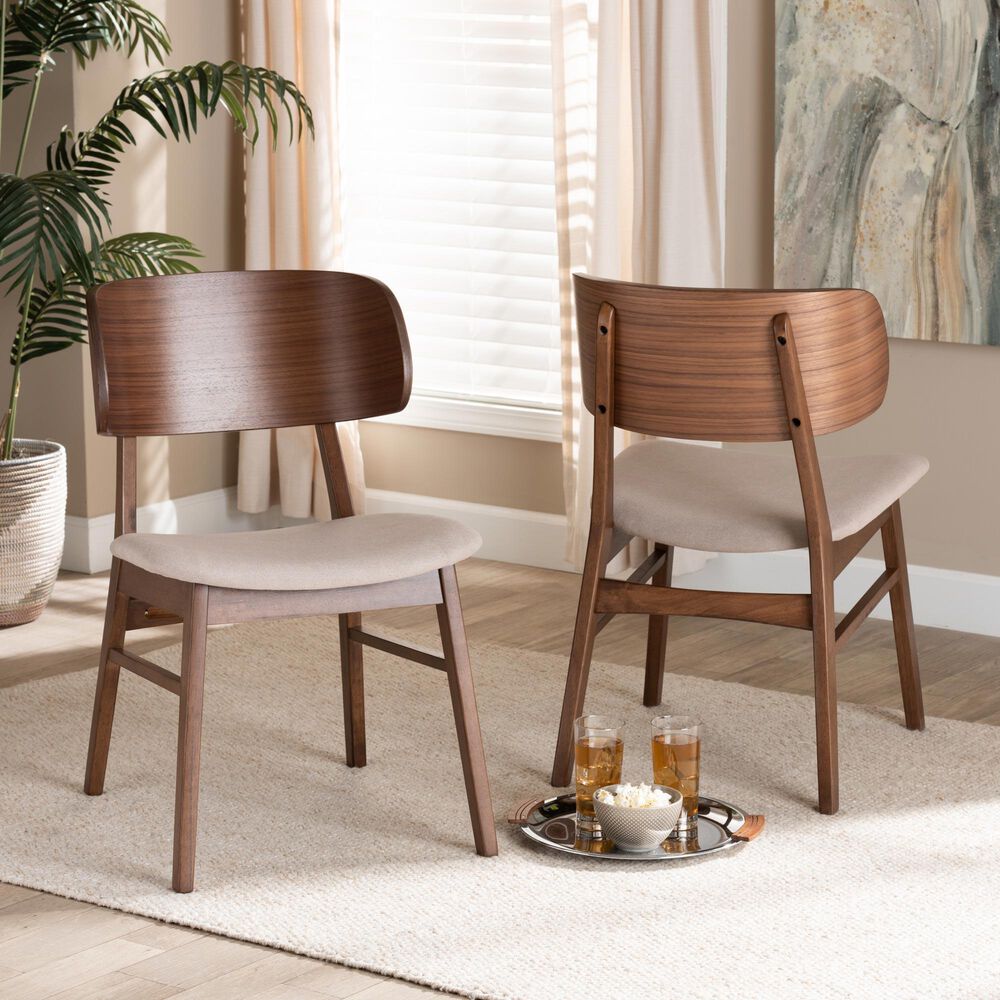 Baxton Studio Alston Side Chair with Beige Cushion in Walnut Brown (Set of 2), , large