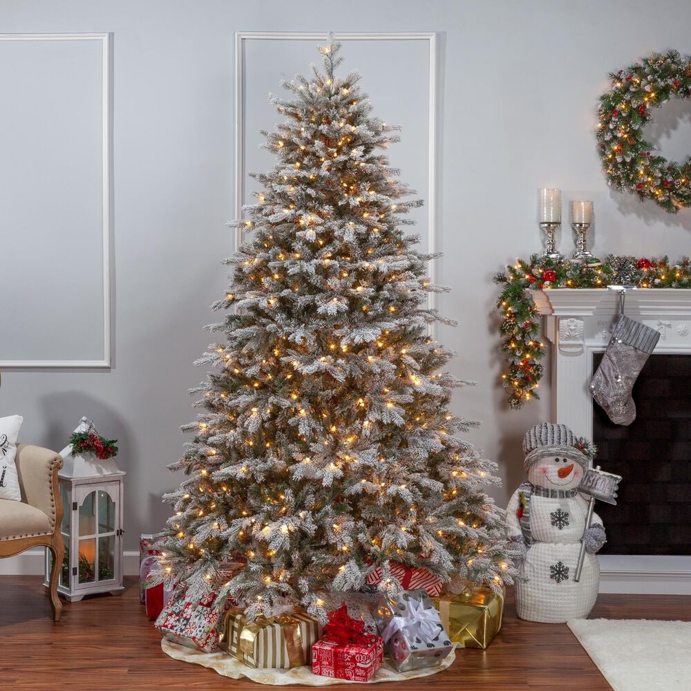 The Gerson Company 7.5&#39; Narrow Spruce Pre-Lit Artificial Christmas Tree in Green, , large