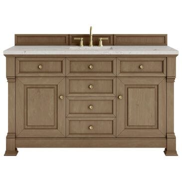 James Martin Vanities Brookfield 60" Single Bathroom Vanity in Pecan with 3 cm Victorian Silver Quartz Top, Rectangle Sink and FreePower Wireless Charger, , large