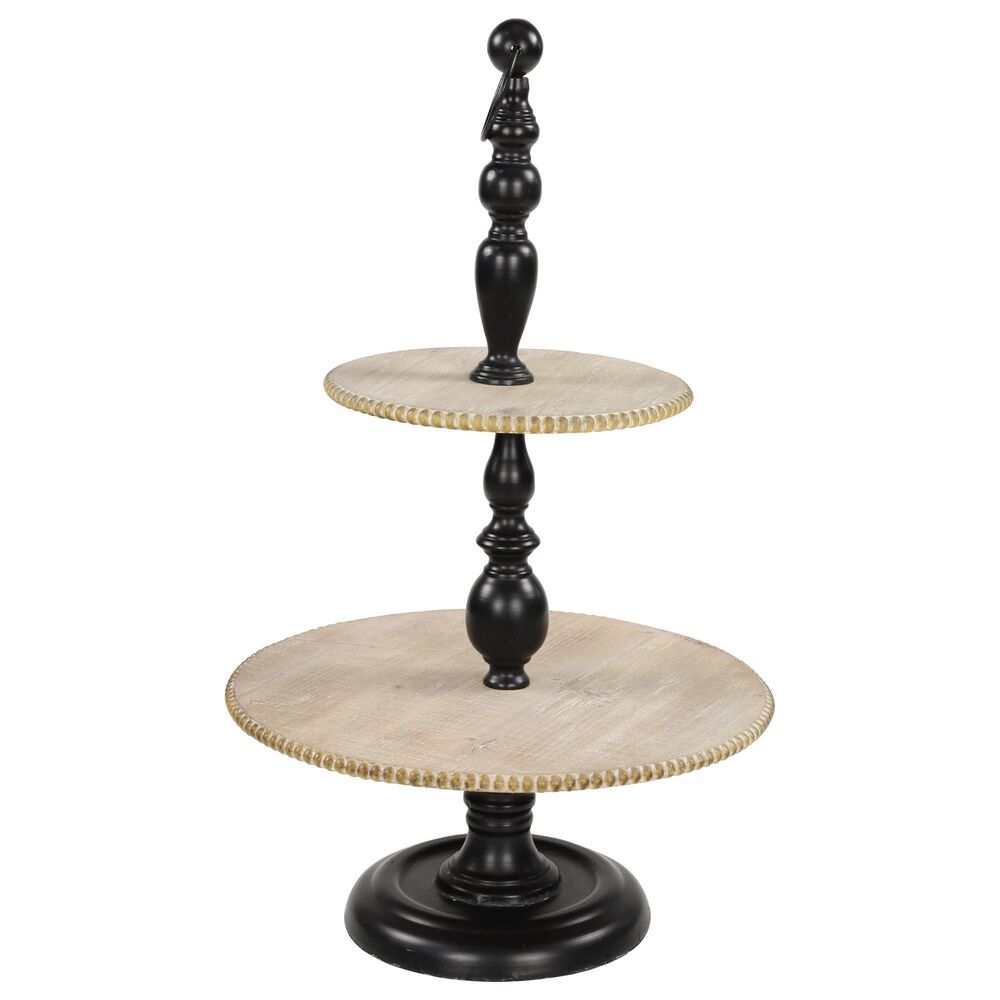 Maple and Jade Rustic 26" Wood Tiered Server in Black, , large