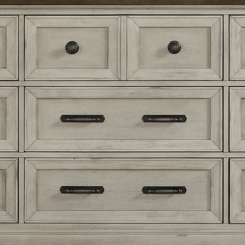 Mayberry Hill Farmington 9-Drawer Dresser in Medium Brown and Washed Stone, , large