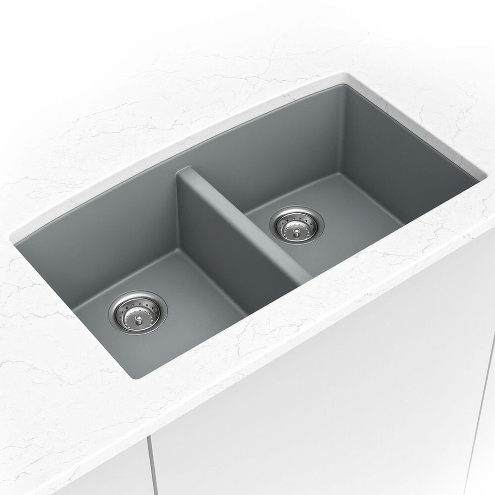 MS International 32.5" 50/50 Undermount Double Bowl Kitchen Sink in Matte Gray, , large
