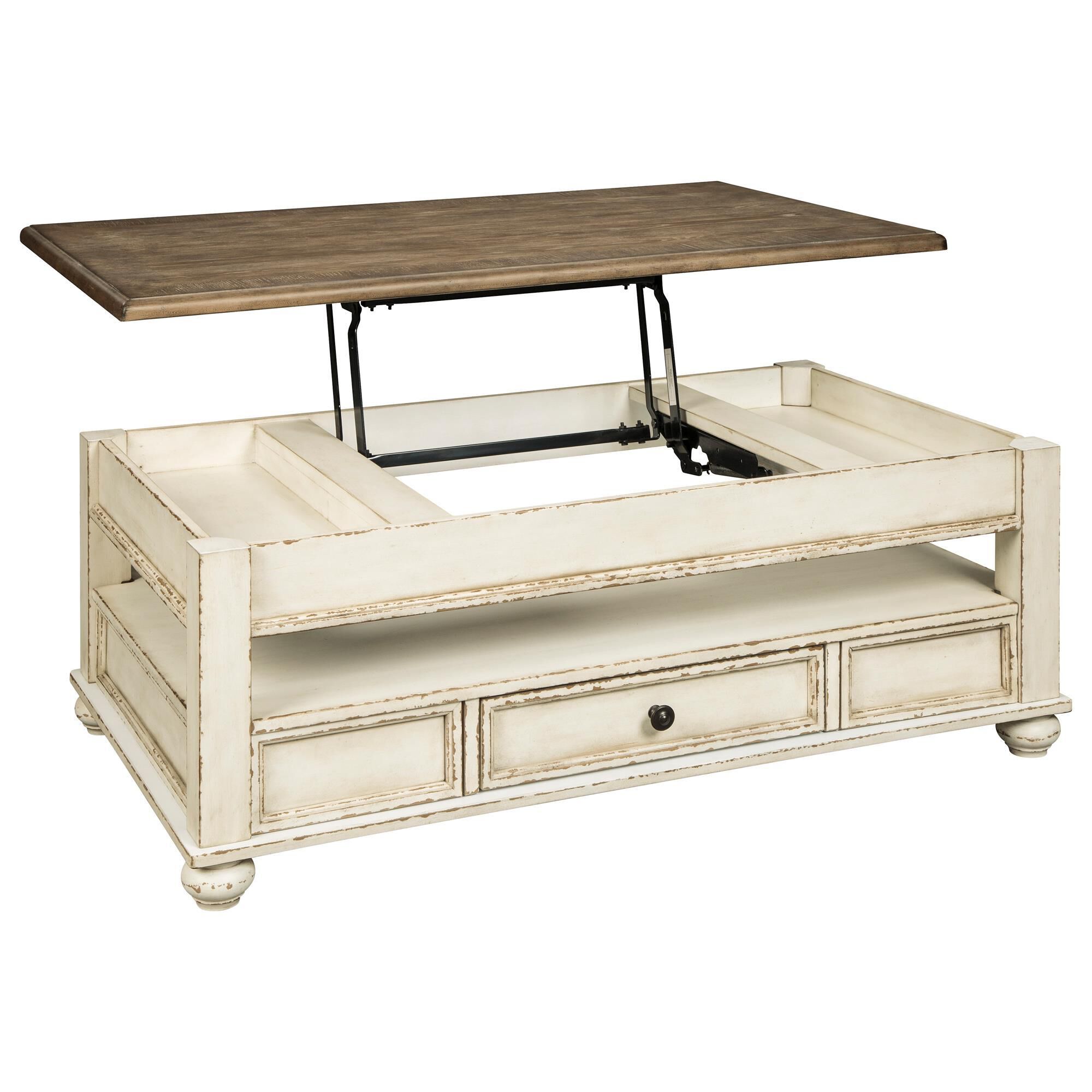Ashley Realyn Lift Top Cocktail Table in White and Brown