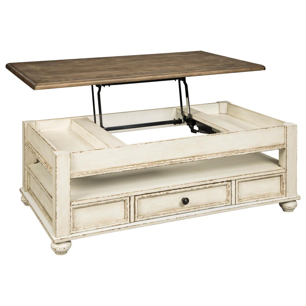Ashley Realyn Lift Top Cocktail Table in White and Brown, , large