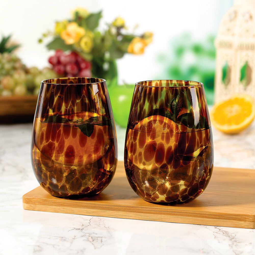 Gifts Plus 16.91 Oz Stemless Wine in Tortoise (Set of 4), , large