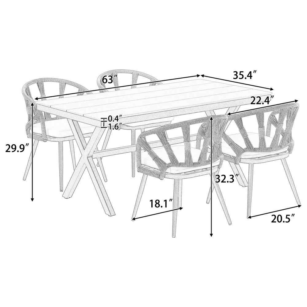 Hearth and Haven 5-Piece Outdoor Dining Set with Dark Yellow Rattan Chairs and Plastic Wood Table in Beige, , large