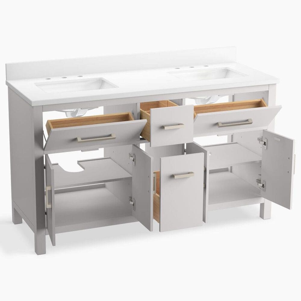 Kohler Kresla 60" Double Bathroom Vanity in Atmos Grey with 3 cm White Quartz Top and Rectangular Sinks, , large