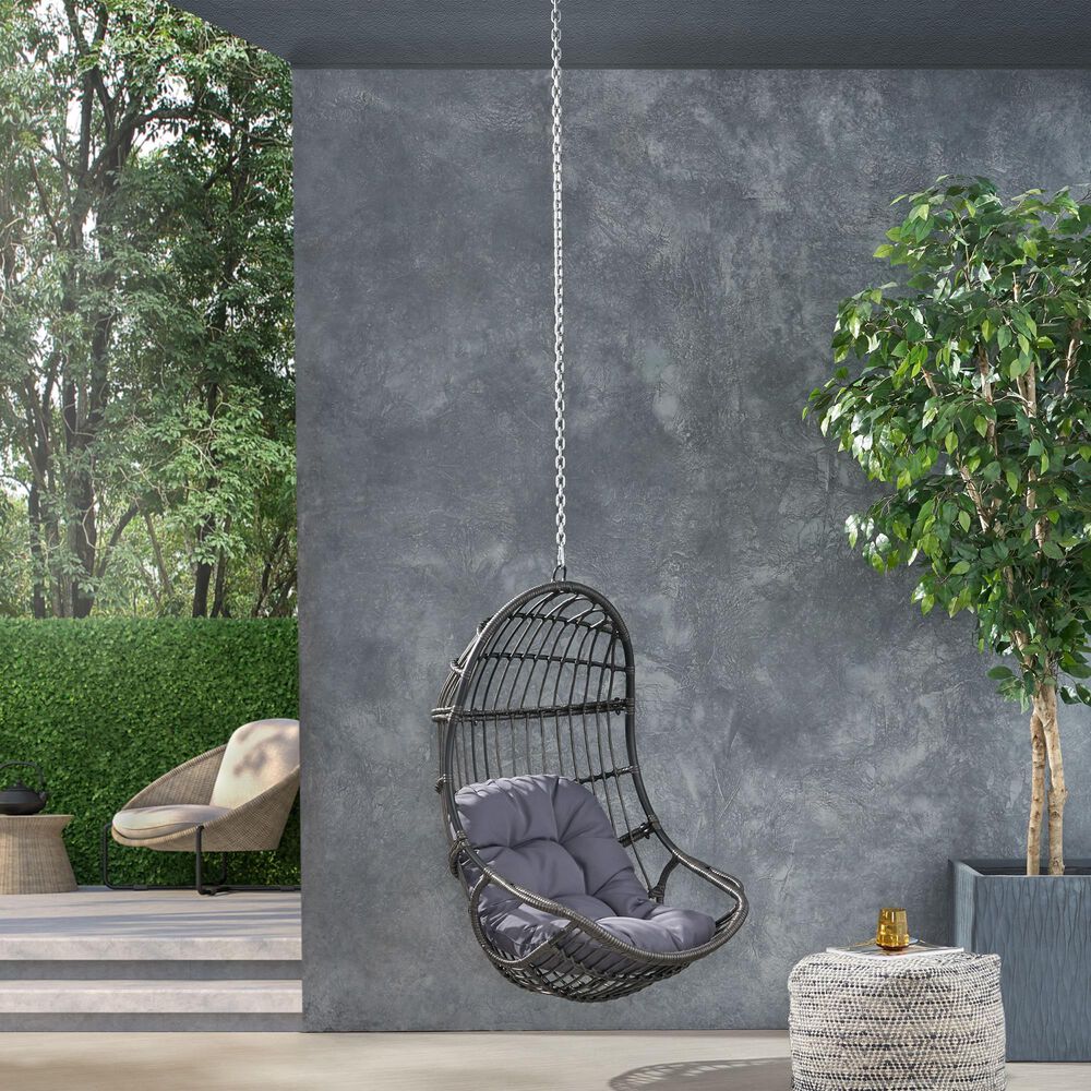 Hearth and Haven Berkshire Outdoor Hanging Egg Chair with Basket Shape in Dark Gray, , large