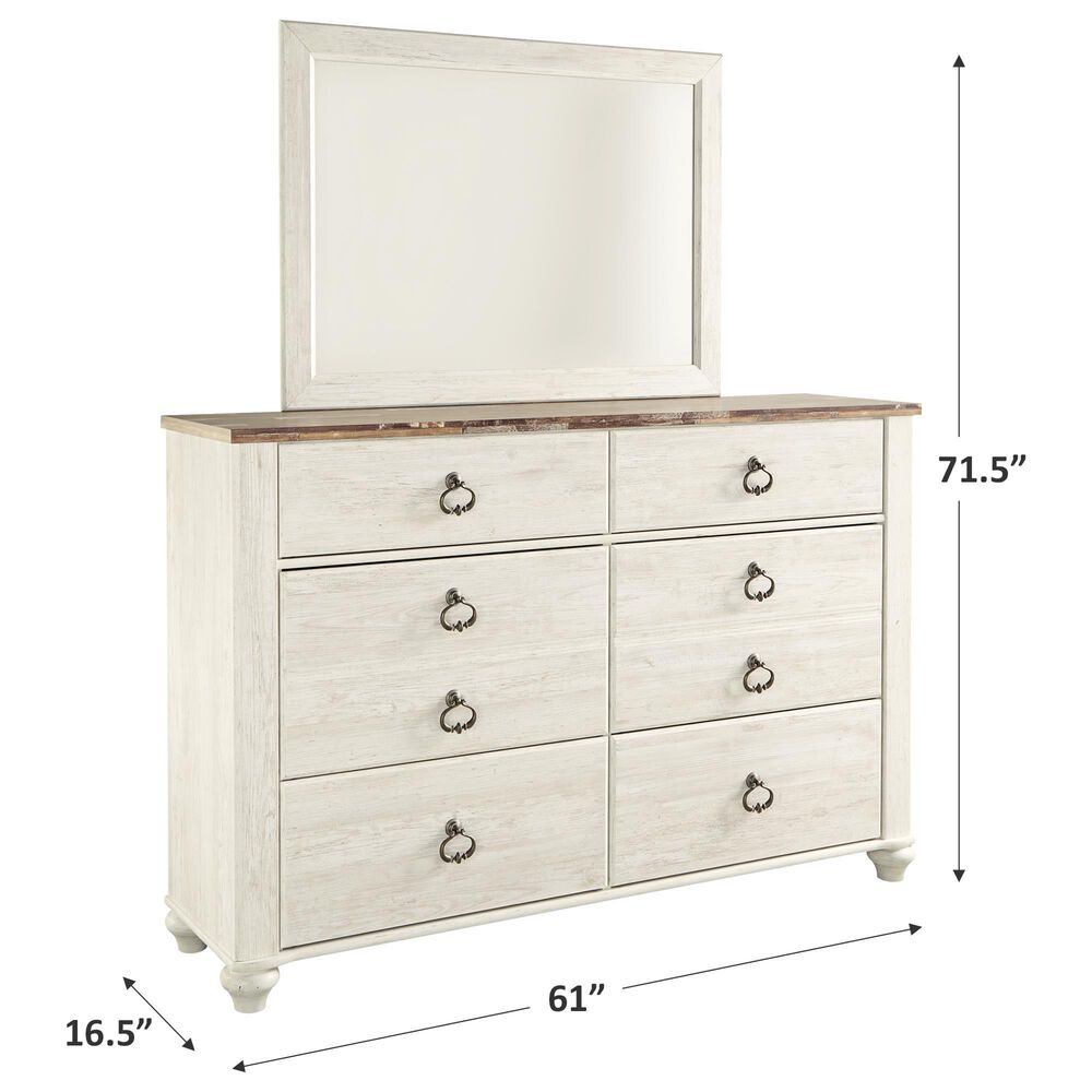 Ashley Willowton 6 Drawer Dresser and Mirror in Whitewash, , large