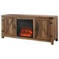 Walker Edison 58" Barn Door Fireplace Console in Rustic Oak, , large