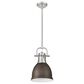 Golden Lighting Duncan 1-Light Small Pendant with Rod and Rubbed Bronze Shade in Pewter, , large