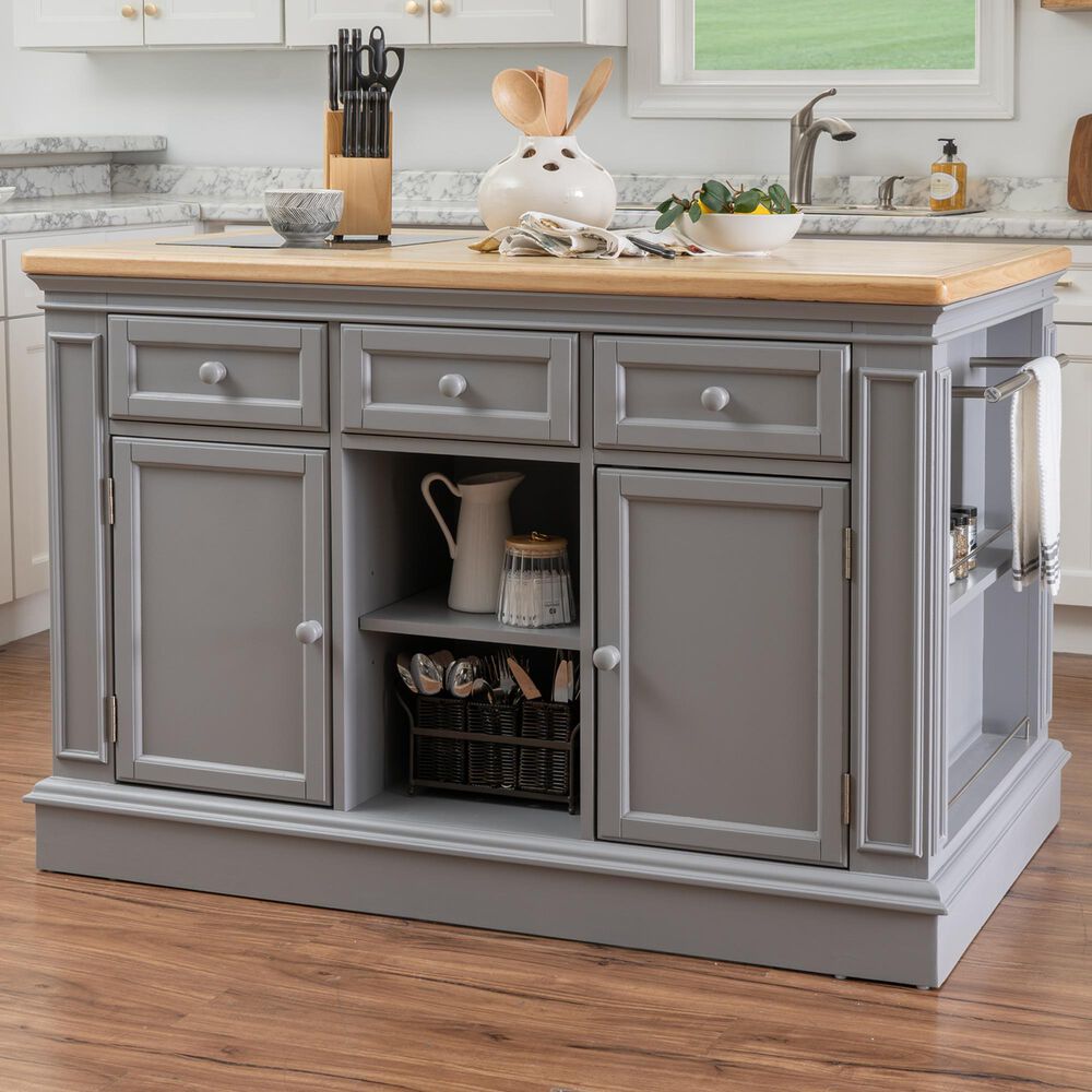 Linden Boulevard Penda Kitchen Island with 2 Stools in Gray, , large