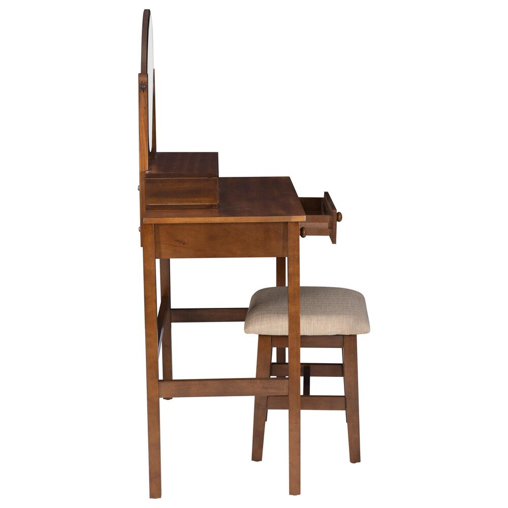 Linon Home Decor Lorna Vanity with Stool in Walnut, , large