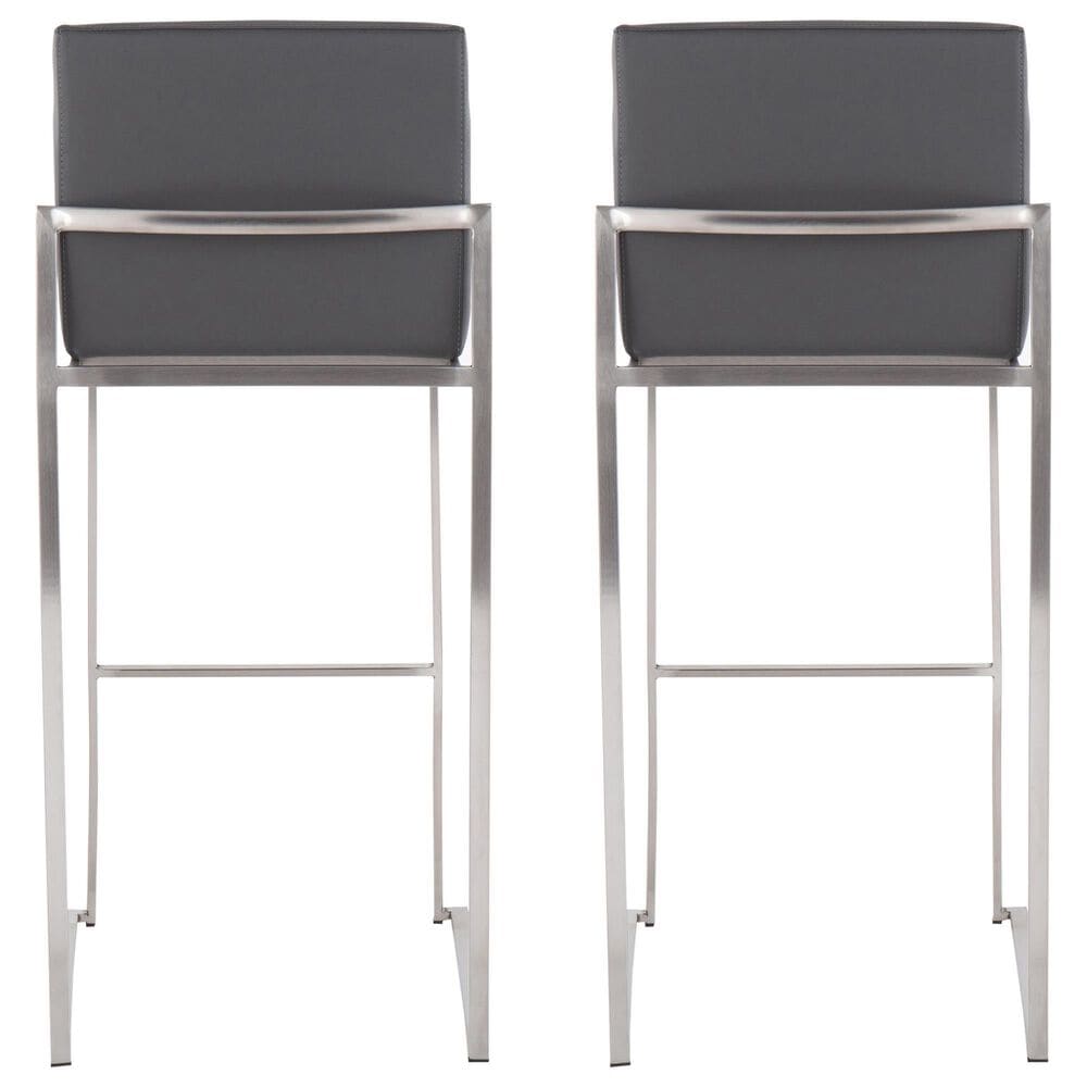Lumisource Fuji Stackable Barstool with Grey Faux Leather Cushion in Stainless Steel &#40;Set of 2&#41;, , large