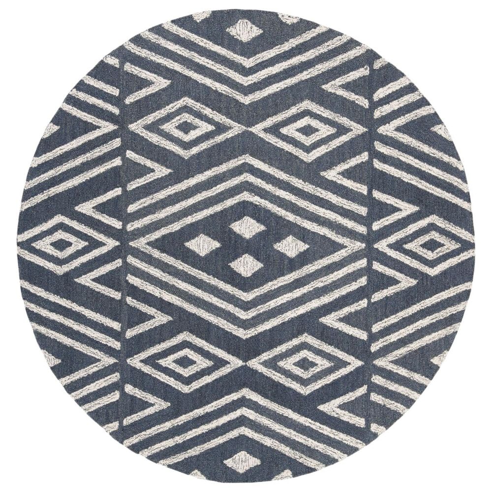 Safavieh Micro-Loop 5" Round Navy and Blue Area Rug, , large