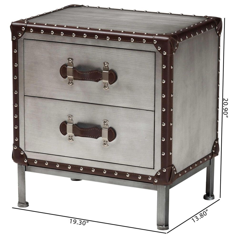 Baxton Studio Jacey 2-Drawer End Table in Silver, , large