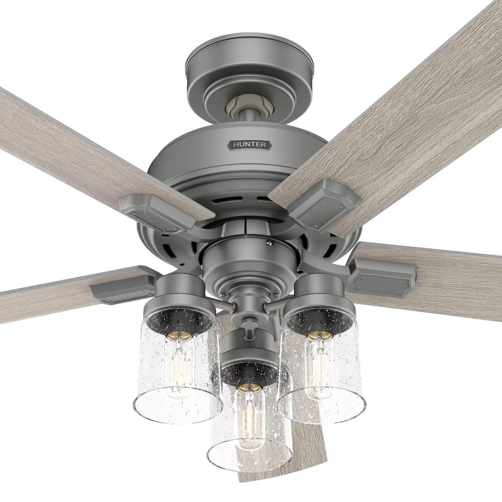 Hunter Hartland 52&quot; Clear Seeded Ceiling Fan with LED Lights in Matte Silver, , large