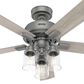 Hunter Hartland 52" Clear Seeded Ceiling Fan with LED Lights in Matte Silver, , large