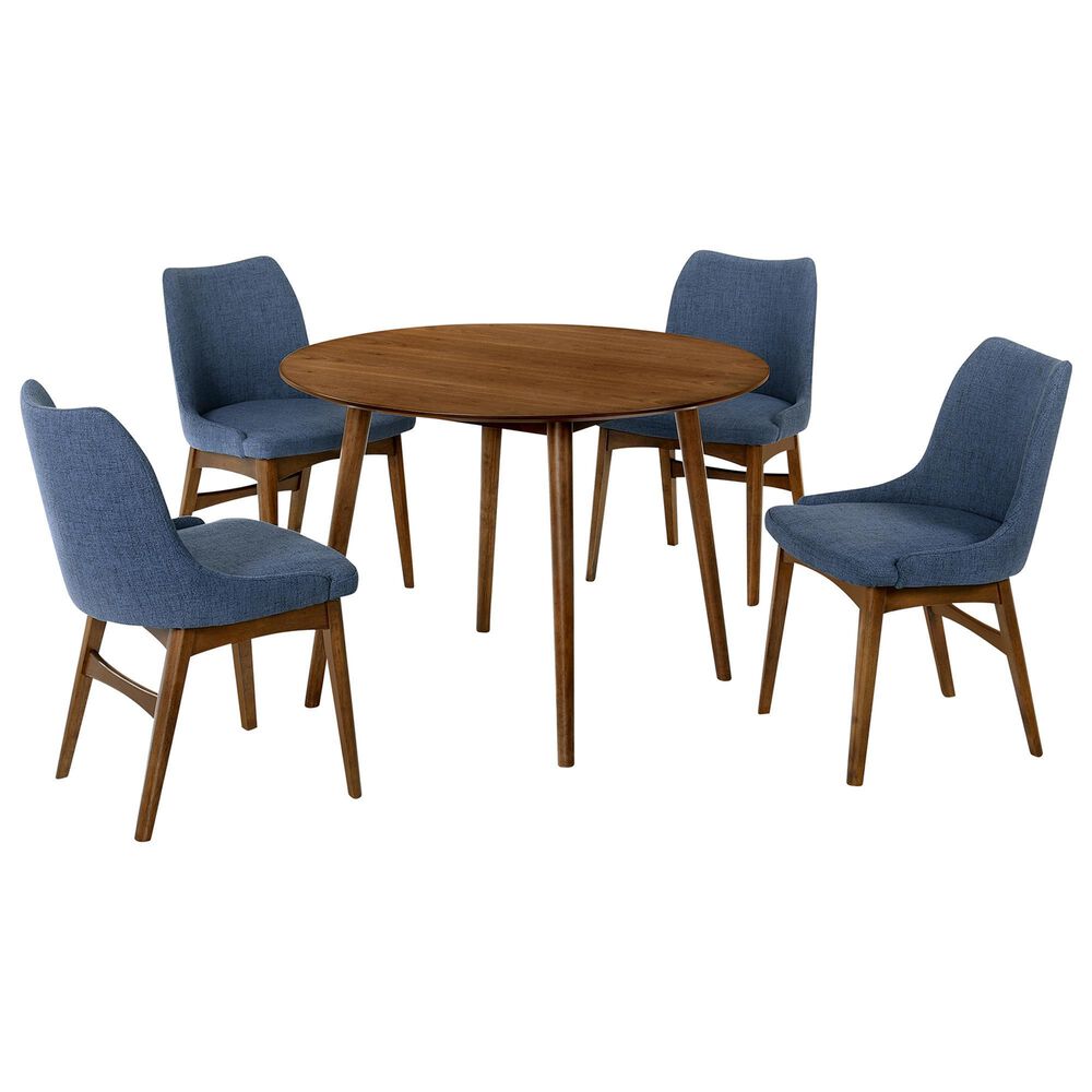 Blue River Arcadia and Azalea 5-Piece 42" Dining Set with Blue Cushion in Walnut, , large