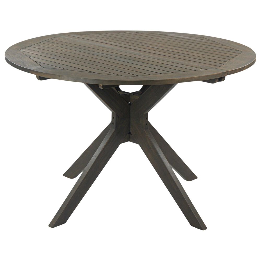 HOMLUX Outdoor Stanford Round Acacia Wood Dining Table with X Base in Gray - Table Only, , large
