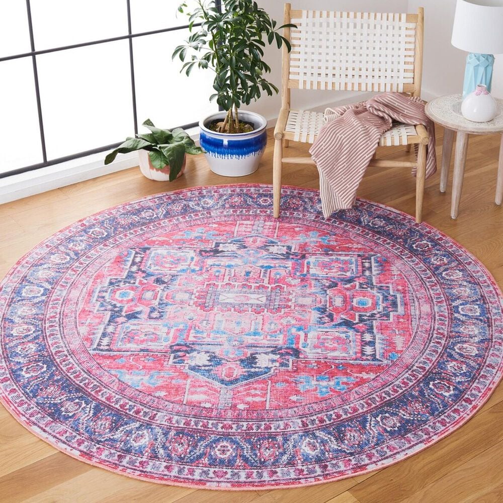 Safavieh Serapi  6&#39;7&quot; Round Navy and Red Area Rug, , large