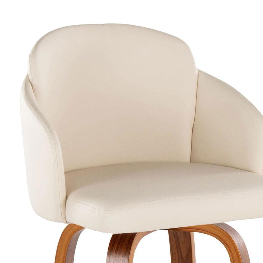 LumiSource Dahlia Swivel Bar Stool with Cream Faux Leather Upholstery in Walnut and Chrome (Set of 2), , large