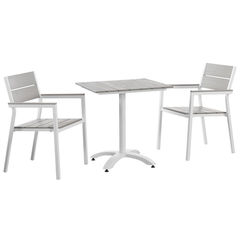 Modway Maine 3-Piece Outdoor Patio Bistro Set in White and Light Gray, , large