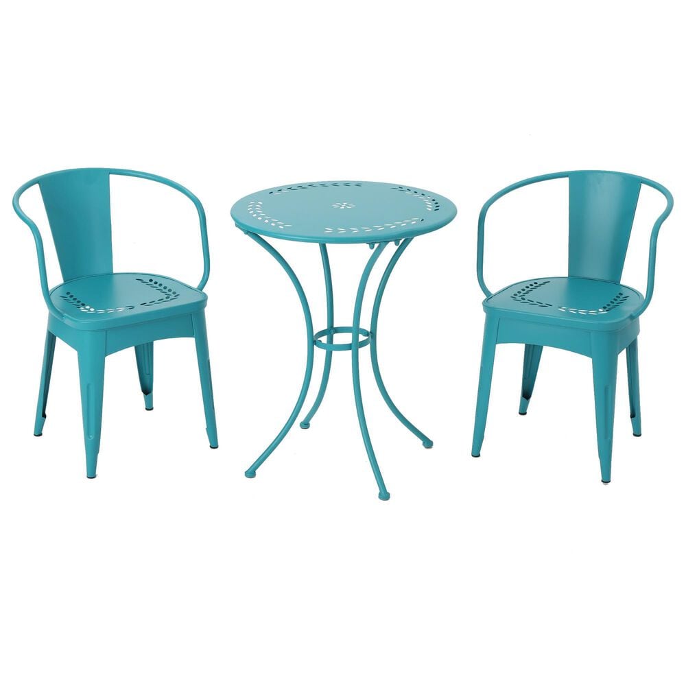 Hearth and Haven Lourdes 3-Piece Iron Bistro Set in Teal, , large