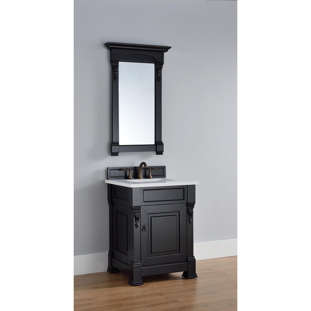 James Martin Vanities Brookfield 26&quot; Single Bathroom Vanity in Antique Black with 3 cm White Zeus Quartz Top and Rectangular Sink, , large