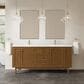 James Martin Laurent 72" Double Bathroom Vanity in Honey Oak with Single Hole 3 cm White Zeus Silestone Top and Rectangular Sinks, , large