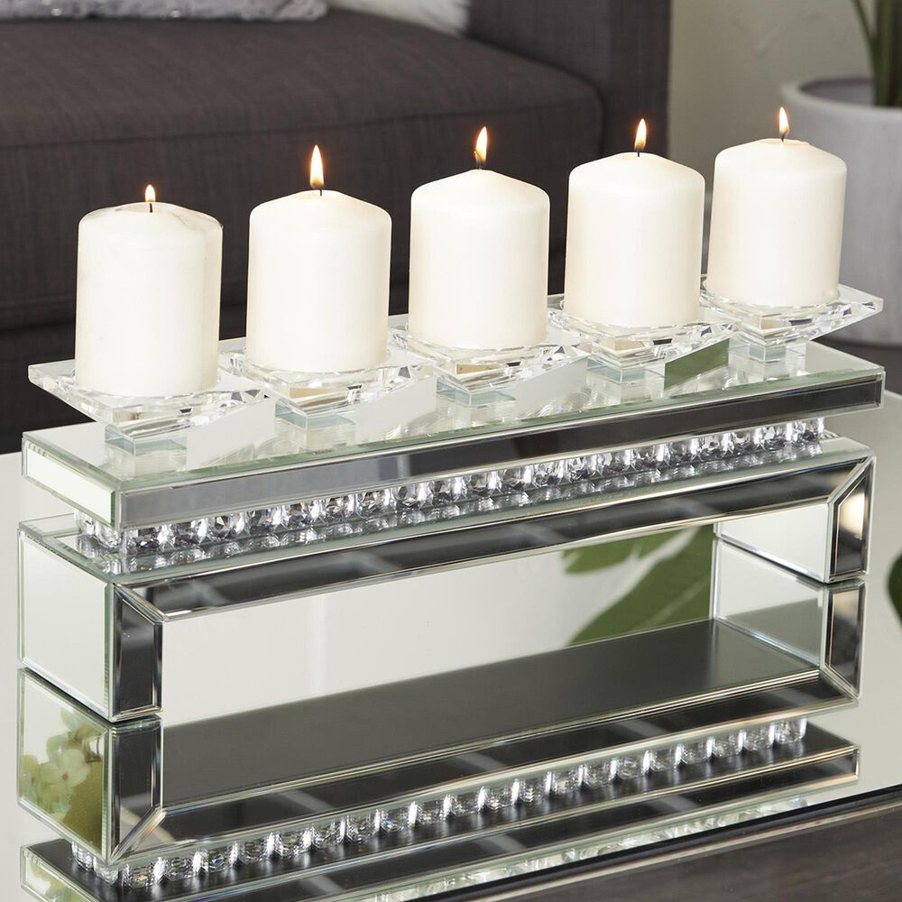 Maple and Jade 5-Plate Decorative Candelabra with Mirrored Accents in Silver and Clear, , large