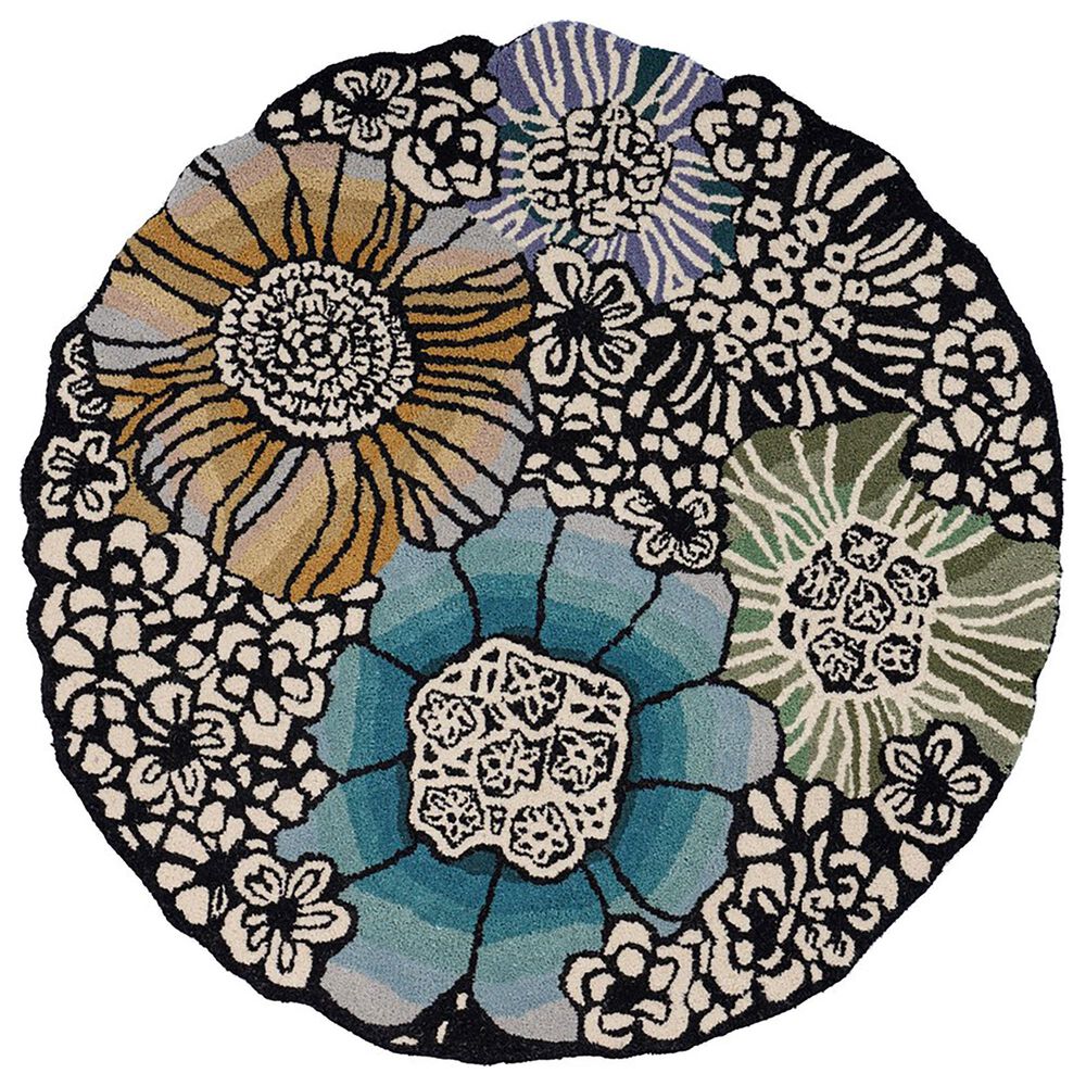 L&R Resources Sinuous Winter Blossoms 6" Scalloped Multicolor Area Rug, , large