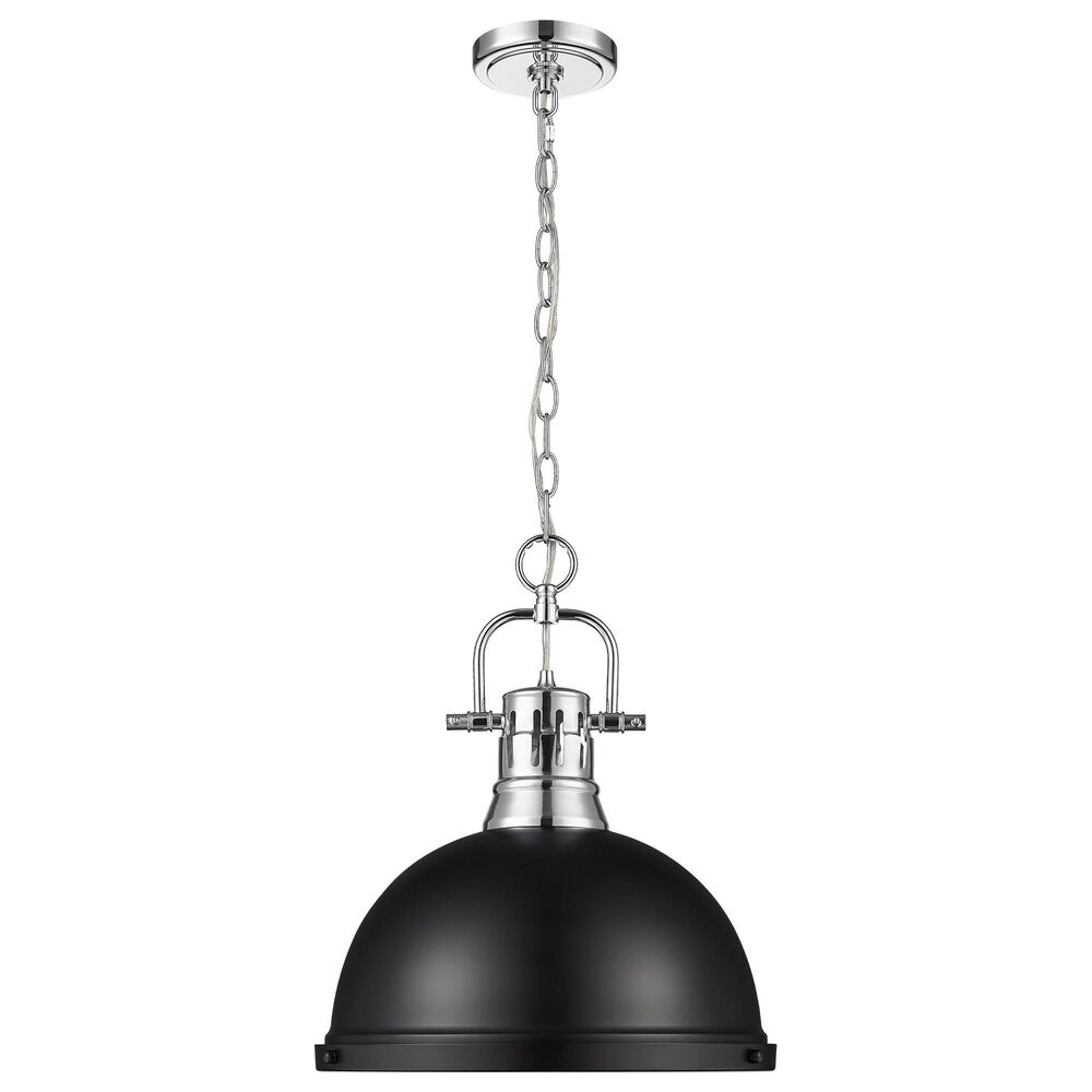 Golden Lighting Duncan 1-Light Pendant with Chain and Matte Black Shade in Chrome, , large