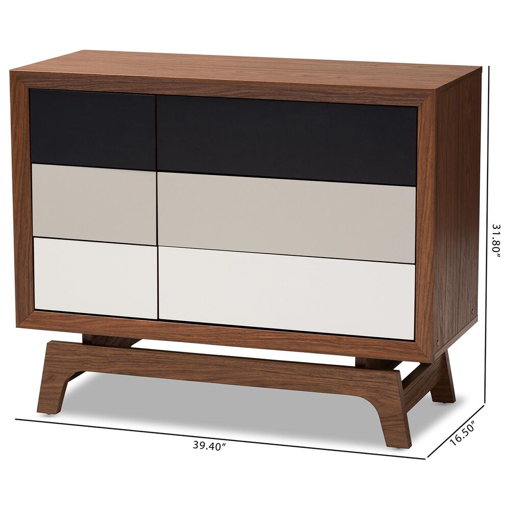 Baxton Studio Svante 6-Drawer Dresser in Walnut Brown, Dark Grey, Light Grey and White, , large