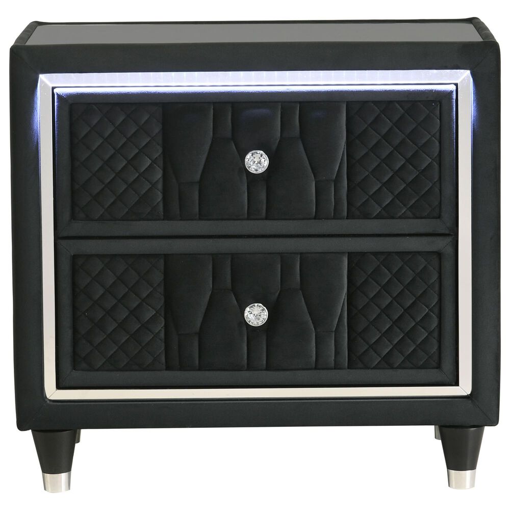 Pacific Landing Lorient 2 Drawer LED Nightstand in Black with AC Outlets and USB Ports, , large