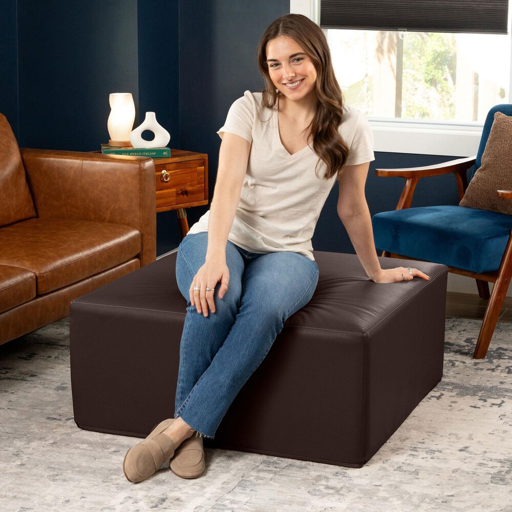 Jaxx Fairlie Faux Leather Ottoman in Chocolate, , large