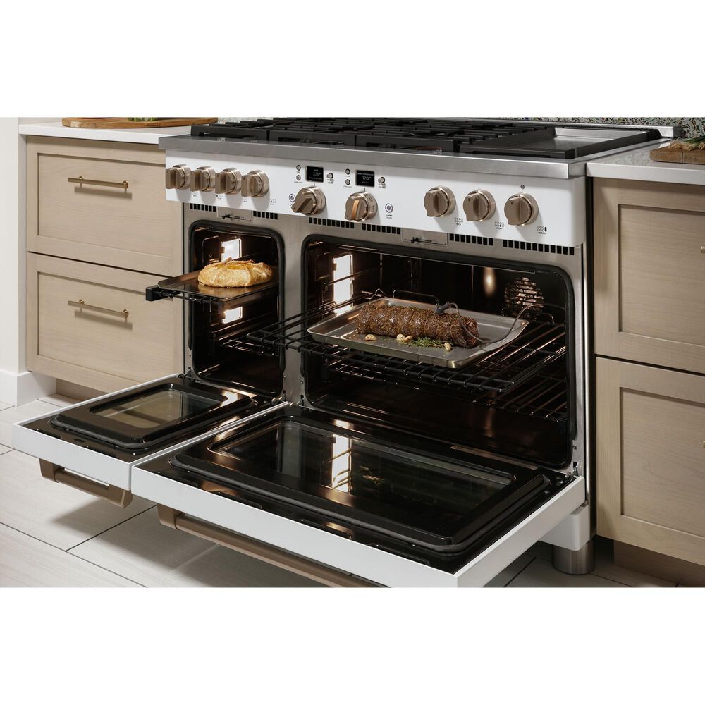 Cafe 8.25 Cu. Ft. Freestanding Dual Fuel Range with Double Oven in Matte White and Brushed Bronze, , large