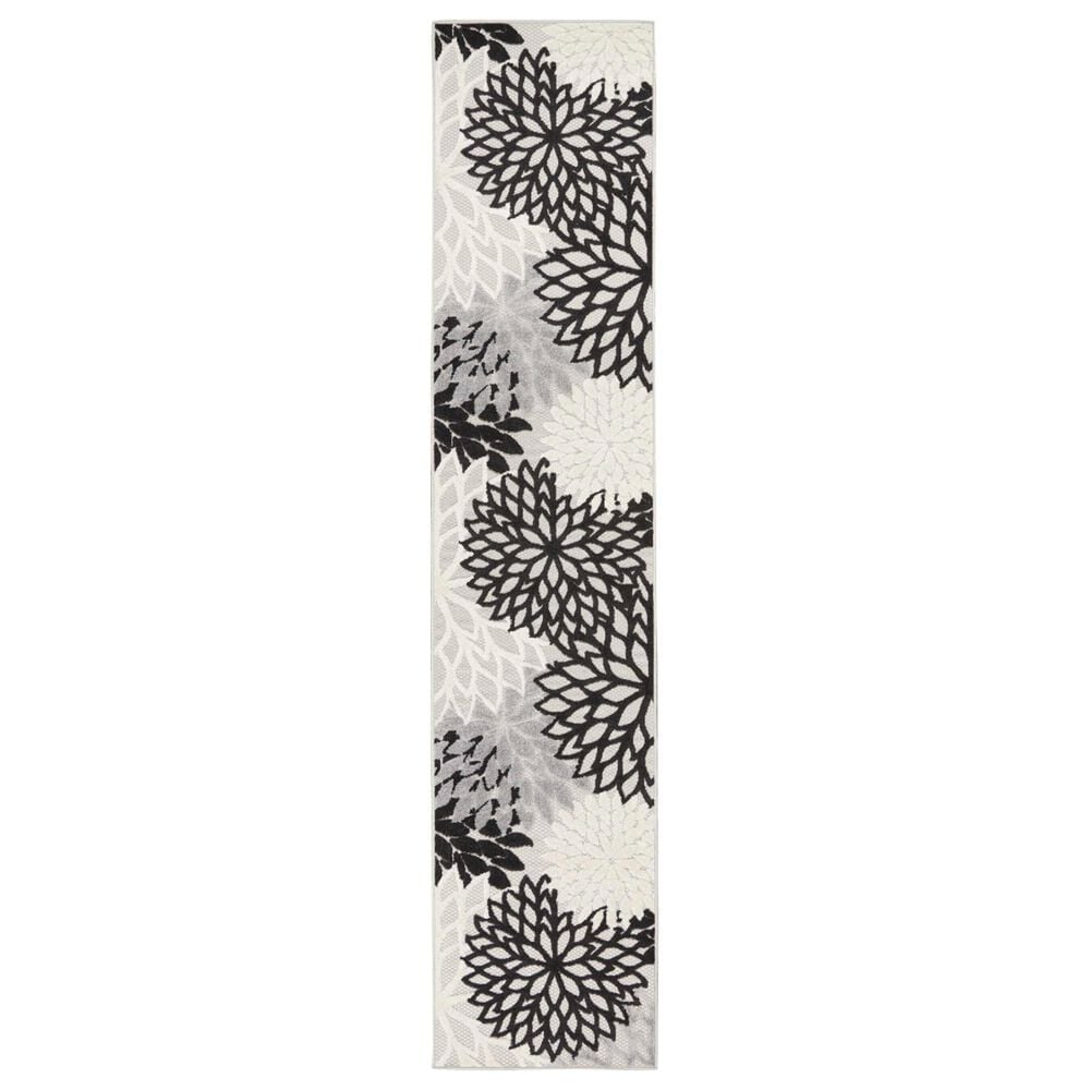 Nourison Aloha Floral 2"3" x 10" Black and White Indoor/Outdoor Runner, , large