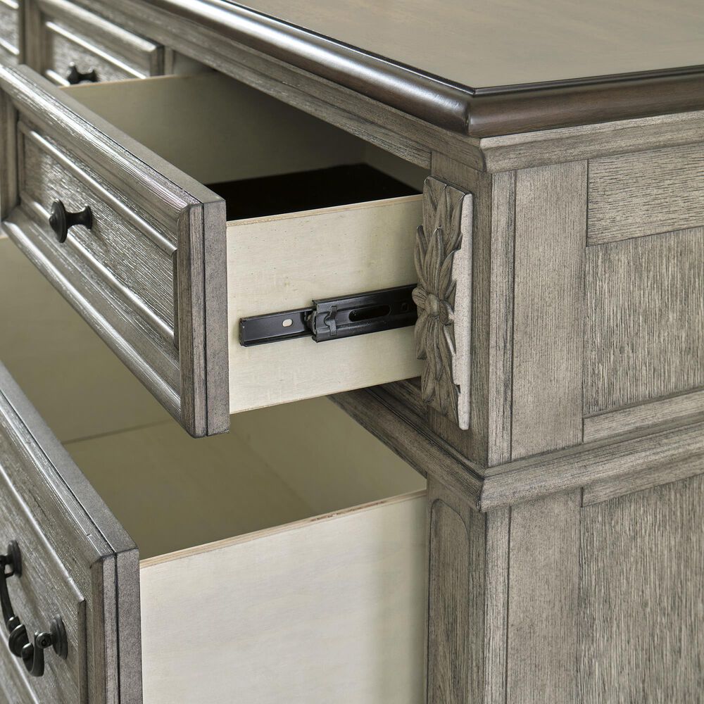 Ashley Lodenbay 5 Drawer Chest in Antiqued Gray and Walnut Brown, , large