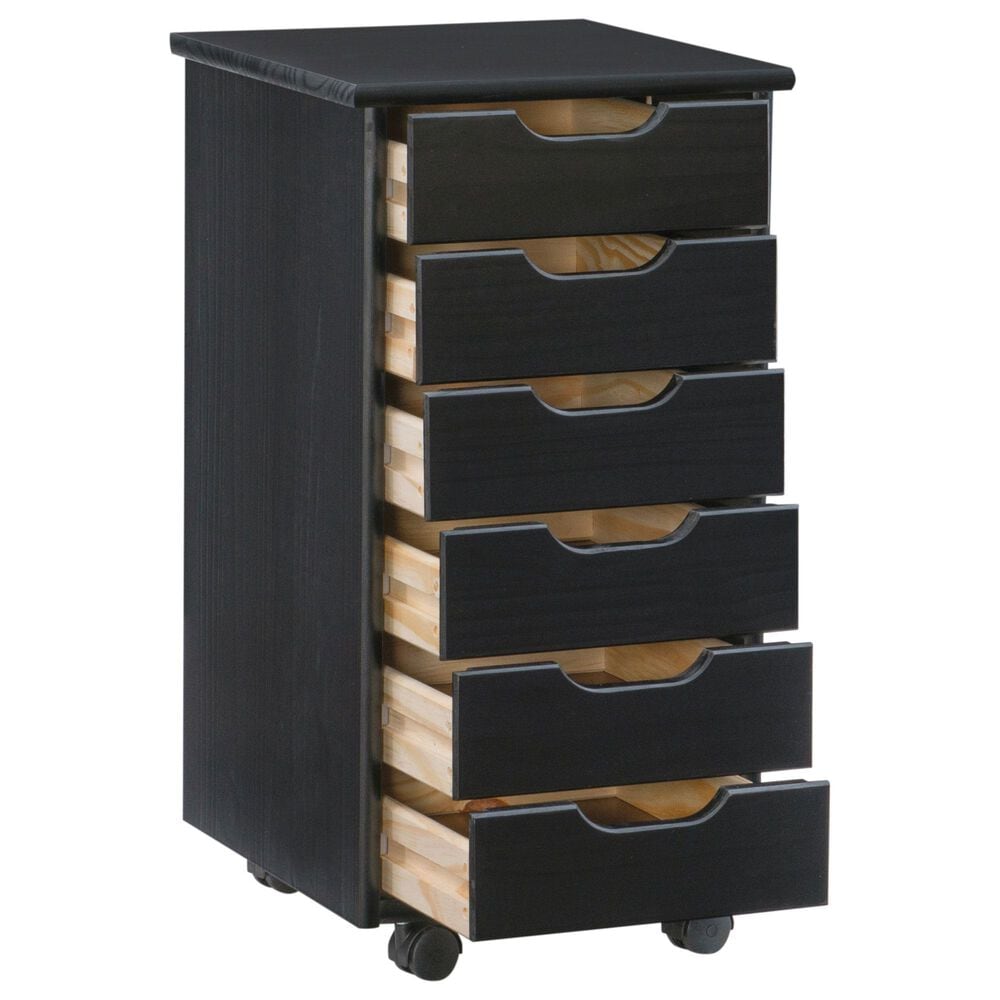 Linon Home Decor Cary 6-Drawer Rolling Cart in Black, , large