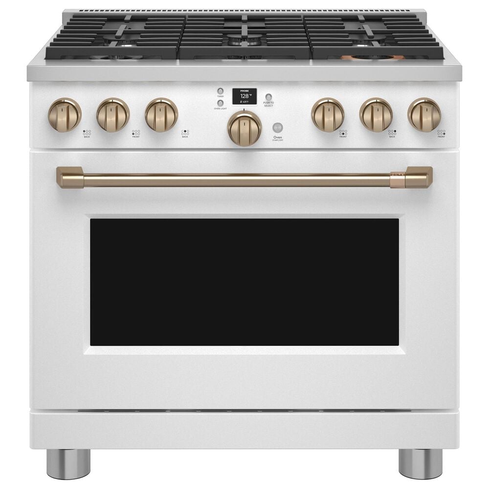 Cafe 5.75 Cu. Ft. Freestanding Dual Fuel Range in Matte White and Brushed Bronze, , large