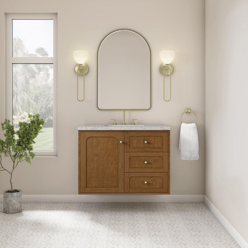 James Martin Laurent 36" Single Bathroom Vanity in Honey Oak with 3 cm Eternal Jasmine Pearl Silestone Top and Rectangular Sink, , large