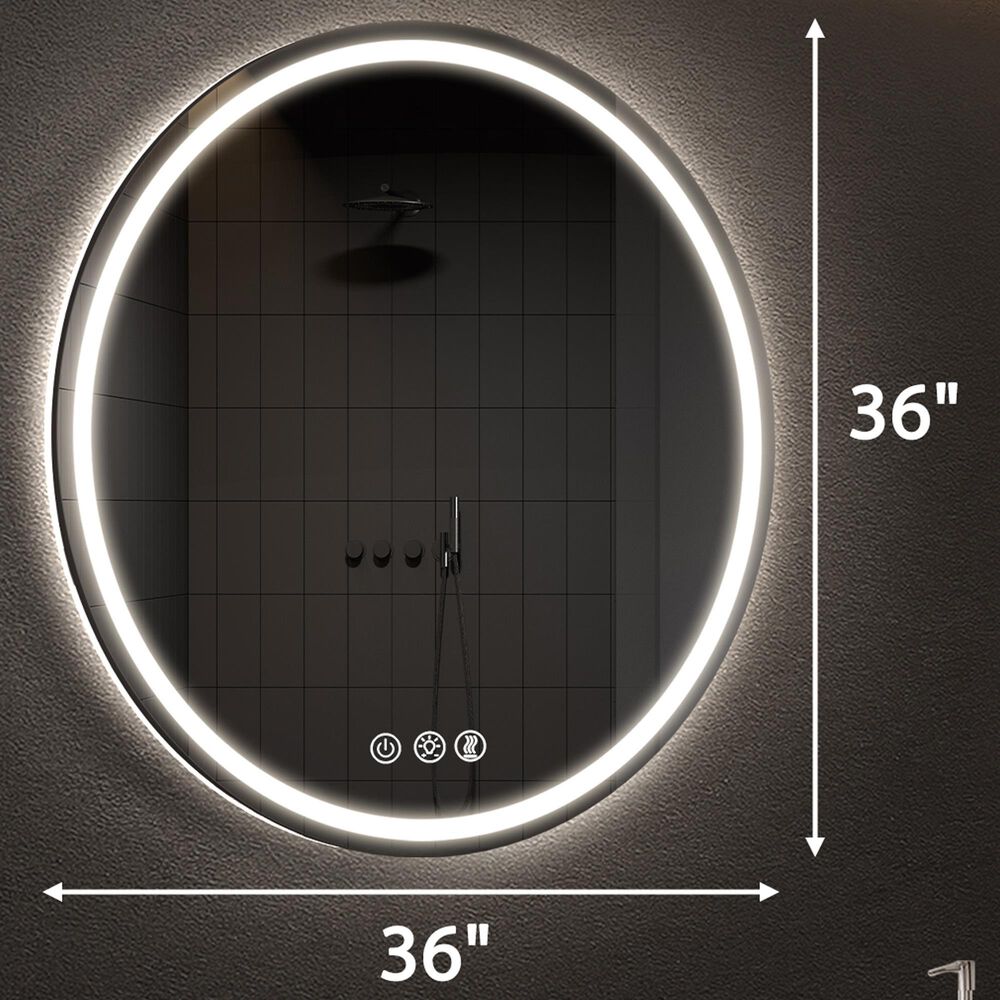 HOMLUX 36" Round LED Bathroom Makeup Mirror in Silver, , large