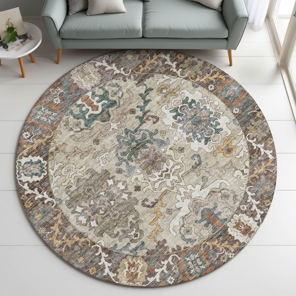 Dalyn Rug Company Silk Road Chocolate, Ivory, Gold, Copper, Blush, Aloe and Wheat 8&#39; Round Area Rug, , large